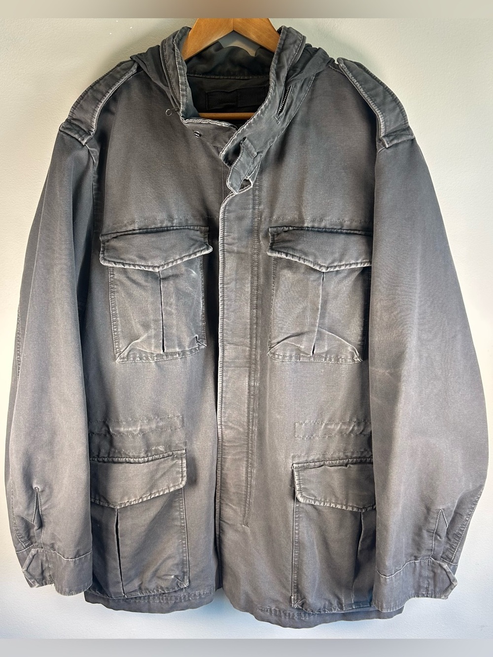 GAP Men’s Utility Field Jacket XXL 4 Pocket Hideaway Hood Gray Vintage 90s RARE